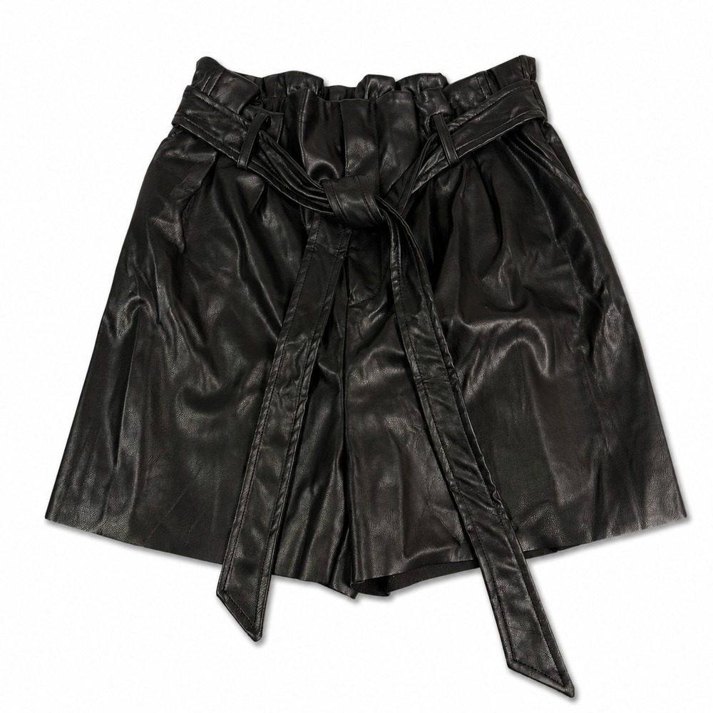 Zenana Kip Faux Leather Paperbag‎ Shorts Womens XL Black High Rise Tie Belt NWT